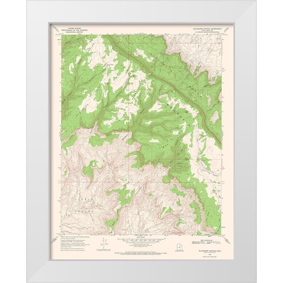 USGS 15x18 White Modern Wood Framed Museum Art Print Titled - Blackburn Canyon Utah Quad - USGS 1968