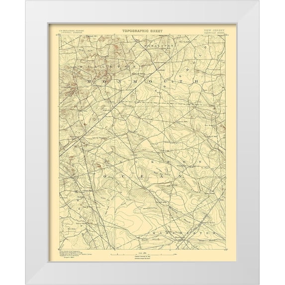 USGS 15x18 White Modern Wood Framed Museum Art Print Titled - Cassville New Jersey Quad - USGS 1885