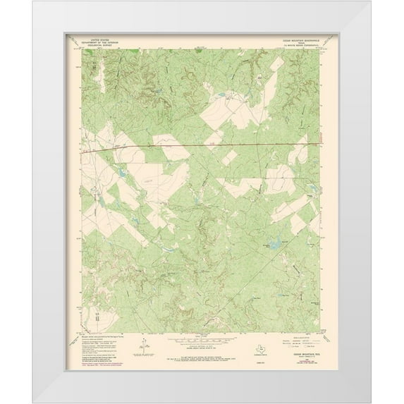 USGS 15x18 White Modern Wood Framed Museum Art Print Titled - Cedar Mountain Texas Quad - USGS 1981