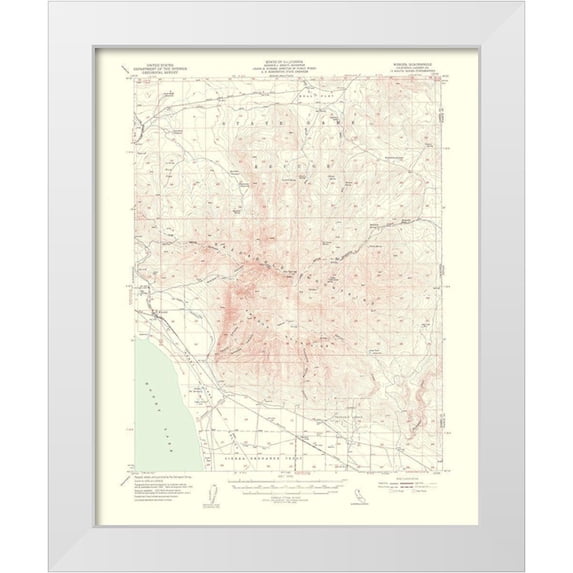 USGS 15x18 White Modern Wood Framed Museum Art Print Titled - Wendel California Quad - USGS 1954
