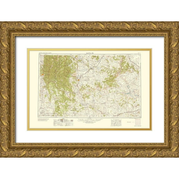 USGS 18x13 Gold Ornate Wood Framed with Double Matting Museum Art Print Titled - Santa Fe New Mexico Quad - USGS 1958