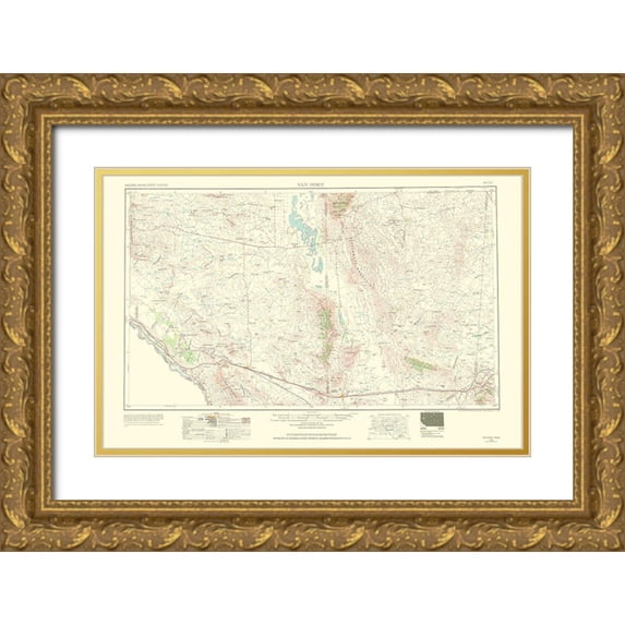 USGS 18x13 Gold Ornate Wood Framed with Double Matting Museum Art Print Titled - Van Horn Texas Quad - USGS 1954