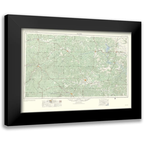 USGS 18x14 Black Modern Framed Museum Art Print Titled - Llano Texas Quad - USGS 1954