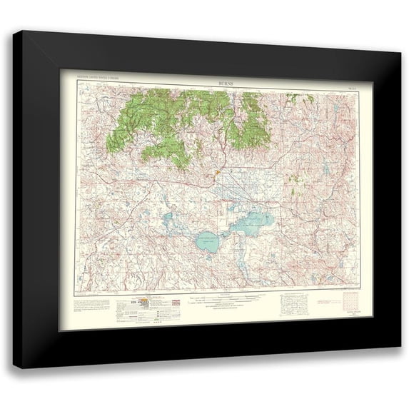 USGS 18x15 Black Modern Framed Museum Art Print Titled - Burns Oregon Quad - USGS 1964