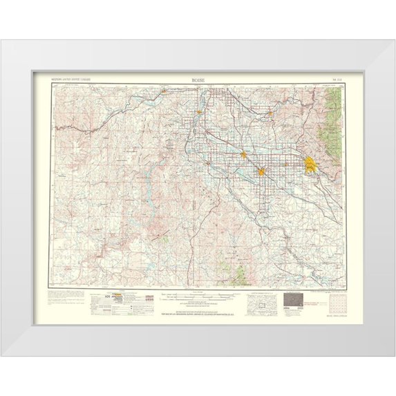 USGS 18x15 White Modern Wood Framed Museum Art Print Titled - Boise Idaho Oregon Quad - USGS 1962