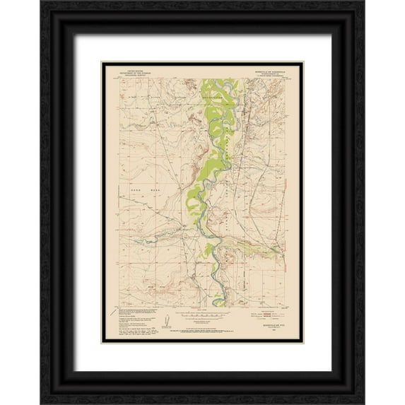 USGS 18x24 Black Ornate Wood Framed with Double Matting Museum Art Print Titled - Bonneville Wyoming Quad - USGS 1950