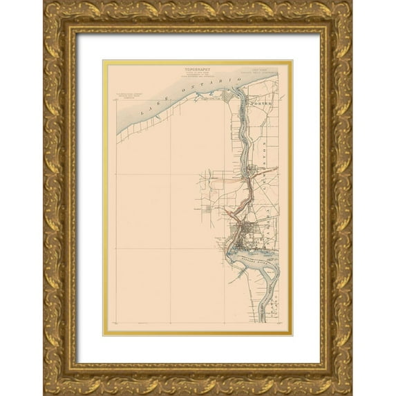 USGS 18x24 Gold Ornate Wood Framed with Double Matting Museum Art Print Titled - Niagara Falls New York Quad - USGS