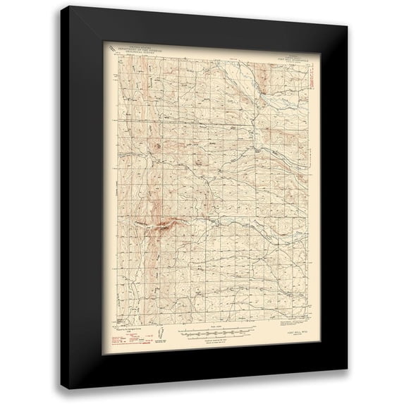 USGS 19x24 Black Modern Framed Museum Art Print Titled - Fort Hill Wyoming Quad - USGS 1947