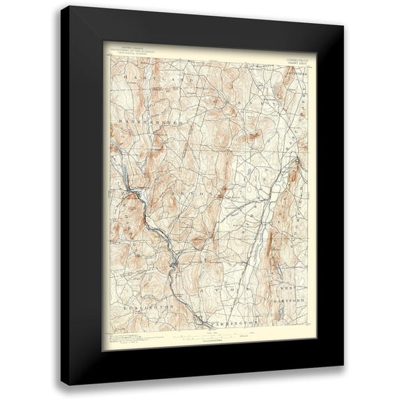 USGS 19x24 Black Modern Framed Museum Art Print Titled - Granby Connecticut Sheet - USGS 1892