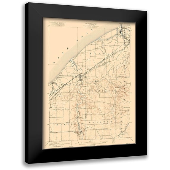 USGS 19x24 Black Modern Framed Museum Art Print Titled - Mentor Ohio Quad - USGS 1907