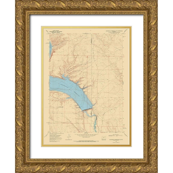 USGS 19x24 Gold Ornate Wood Framed with Double Matting Museum Art Print Titled - Fontenelle Reservoir Wyoming Quad - USGS 1968