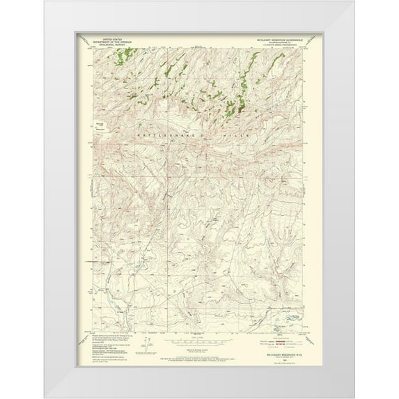 USGS 19x24 White Modern Wood Framed Museum Art Print Titled - Mc Cleary Reservoir Wyoming Quad - USGS 1951