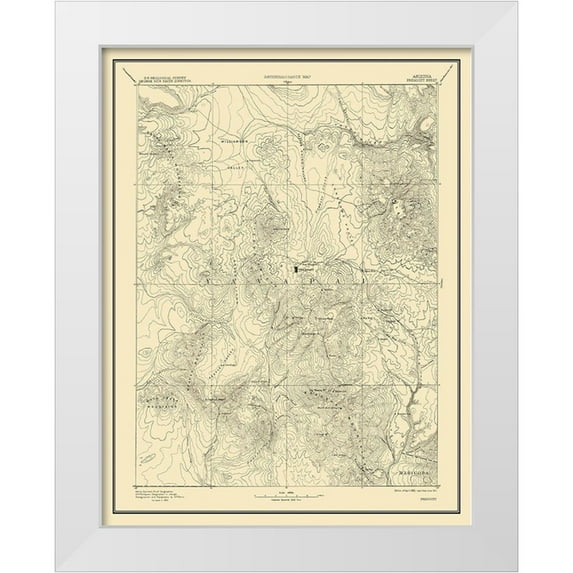 USGS 19x24 White Modern Wood Framed Museum Art Print Titled - Prescott Arizona Sheet - USGS 1892