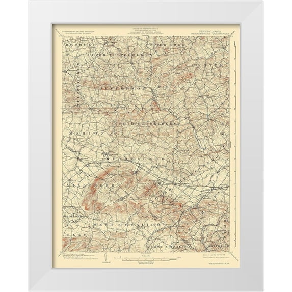 USGS 19x24 White Modern Wood Framed Museum Art Print Titled - Wernersville Pennsylvania Quad - USGS 1902