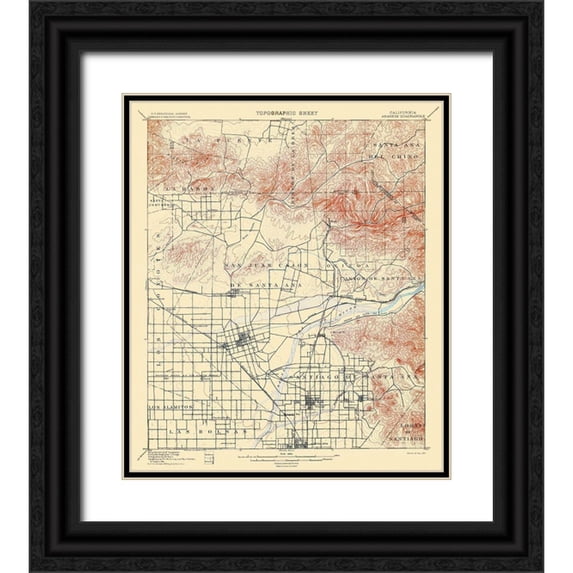 USGS 20x23 Black Ornate Wood Framed with Double Matting Museum Art Print Titled - Anaheim California Quad - USGS 1901