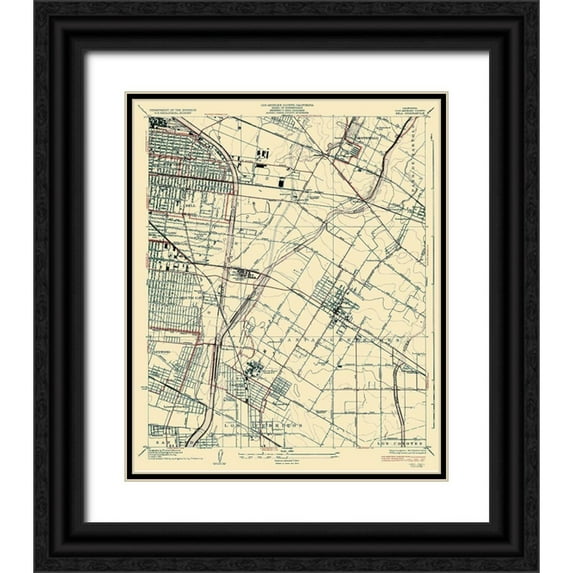 USGS 20x23 Black Ornate Wood Framed with Double Matting Museum Art Print Titled - Bell California Quad - USGS 1936
