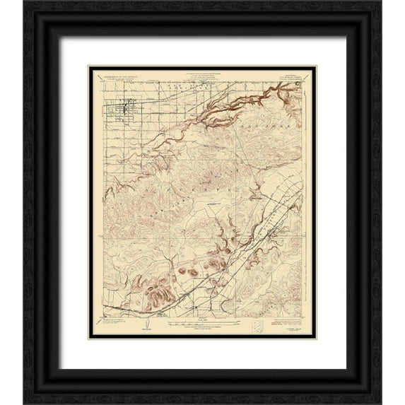 USGS 20x23 Black Ornate Wood Framed with Double Matting Museum Art Print Titled - Covina California Quad - USGS 1927
