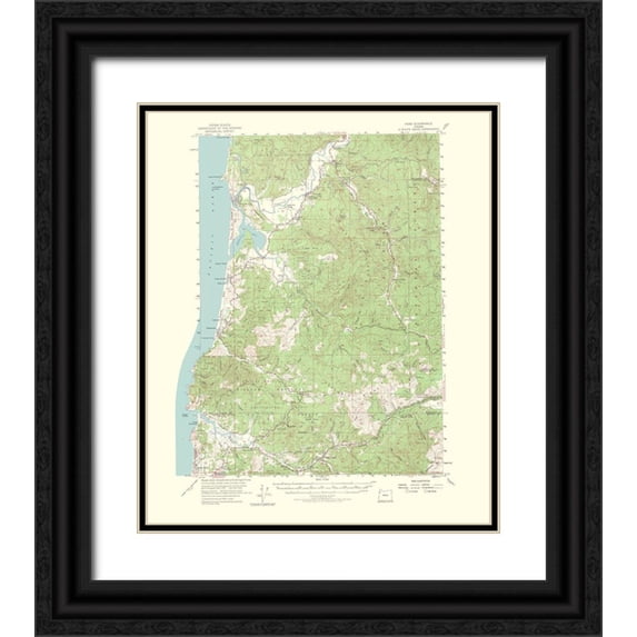 USGS 20x23 Black Ornate Wood Framed with Double Matting Museum Art Print Titled - Hebo Oregon Quad - USGS 1965