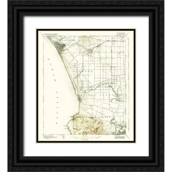 USGS 20x23 Black Ornate Wood Framed with Double Matting Museum Art Print Titled - Redondo California Sheet - USGS 1896