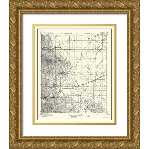 USGS 20x23 Gold Ornate Wood Framed with Double Matting Museum Art Print Titled - Coalinga California Quad - USGS 1912