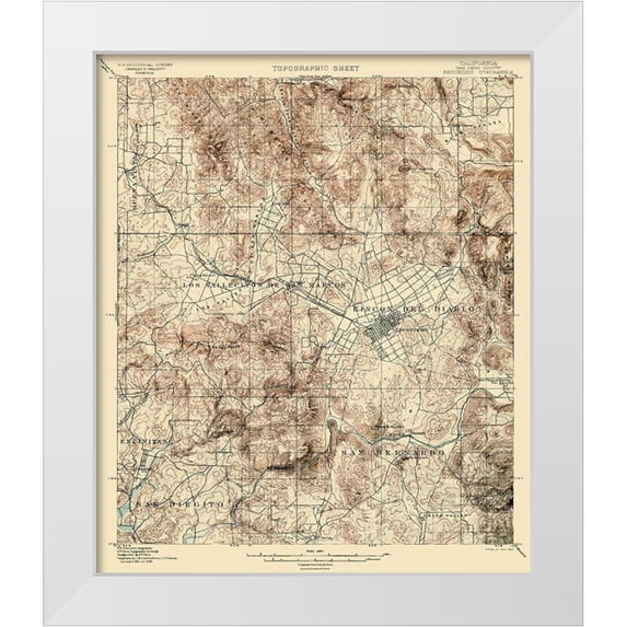USGS 20x23 White Modern Wood Framed Museum Art Print Titled - Escondido California Quad - USGS 1901