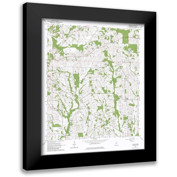 USGS 20x24 Black Modern Framed Museum Art Print Titled - Linwood Mississippi Quad - USGS 1964