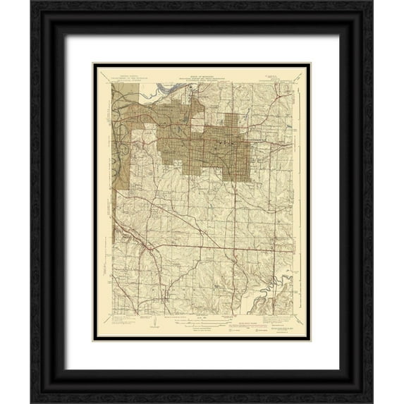 USGS 20x24 Black Ornate Wood Framed with Double Matting Museum Art Print Titled - Independence Missouri Quad - USGS 1940