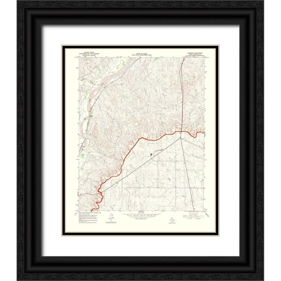 USGS 20x24 Black Ornate Wood Framed with Double Matting Museum Art Print Titled - Mendota Texas Quad - USGS 1969