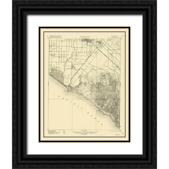 USGS 20x24 Black Ornate Wood Framed with Double Matting Museum Art Print Titled - Santa Ana California Quad - USGS 1901