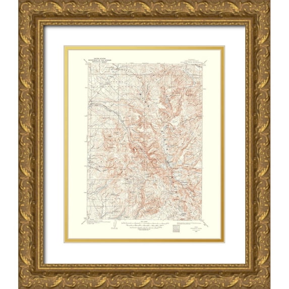 USGS 20x24 Gold Ornate Wood Framed with Double Matting Museum Art Print Titled - Fremont Peak Wyoming Quad - USGS 1958