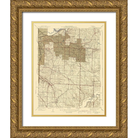 USGS 20x24 Gold Ornate Wood Framed with Double Matting Museum Art Print Titled - Independence Missouri Quad - USGS 1940