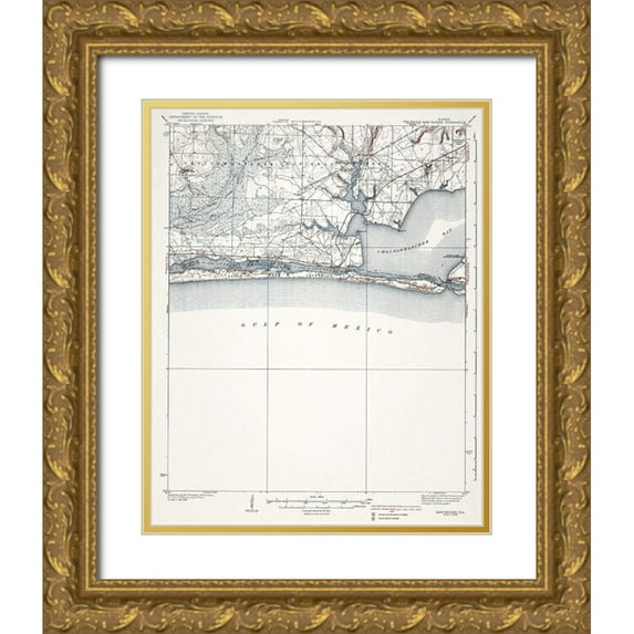 USGS 20x24 Gold Ornate Wood Framed with Double Matting Museum Art Print Titled - Mary Esther Florida Quad - USGS 1938