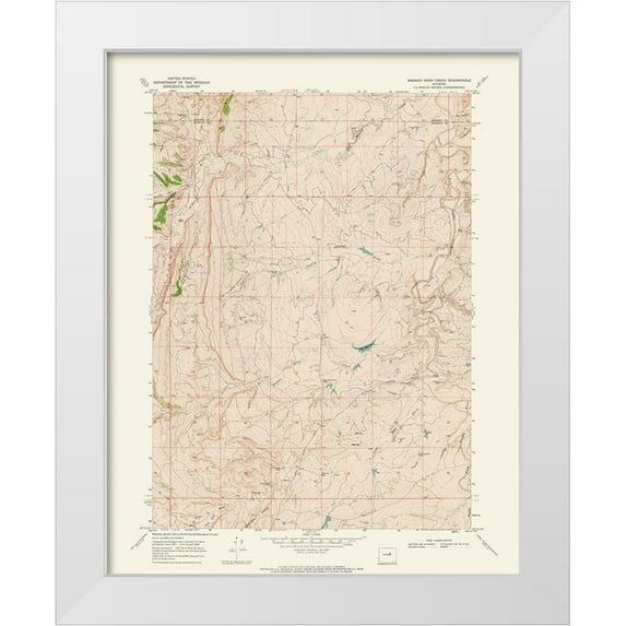 USGS 20x24 White Modern Wood Framed Museum Art Print Titled - Broken Horn Creek Wyoming Quad - USGS 1968