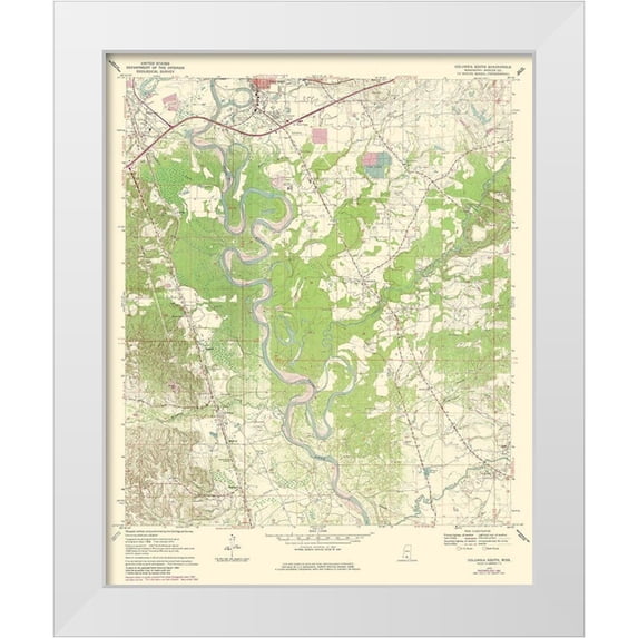 USGS 20x24 White Modern Wood Framed Museum Art Print Titled - South Columbia Mississippi Quad - USGS 1970