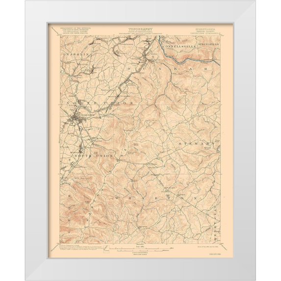 USGS 20x24 White Modern Wood Framed Museum Art Print Titled - Uniontown Pennsylvania Quad - USGS 1900