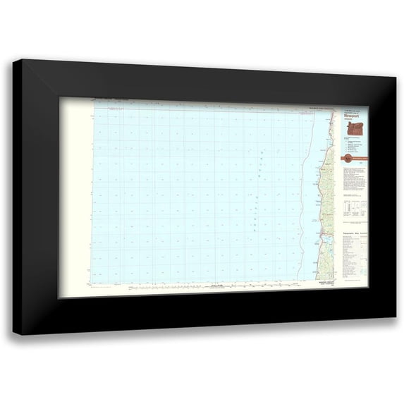 USGS 24x16 Black Modern Framed Museum Art Print Titled - Newport Oregon Quad - USGS 1981