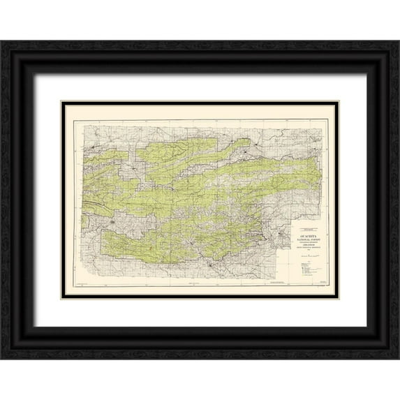 USGS 24x18 Black Ornate Wood Framed with Double Matting Museum Art Print Titled - Ouachita National Forest Arkansas - USGS 1945