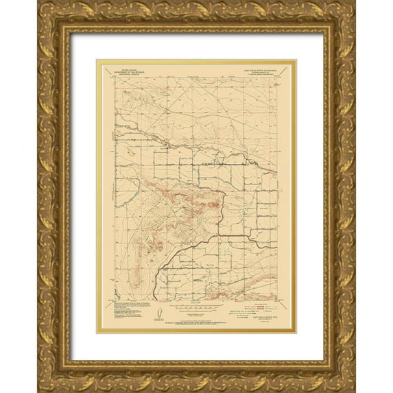 USGS 24x32 Gold Ornate Wood Framed with Double Matting Museum Art Print Titled - Lost Wells Butte Wyoming Quad - USGS 1952