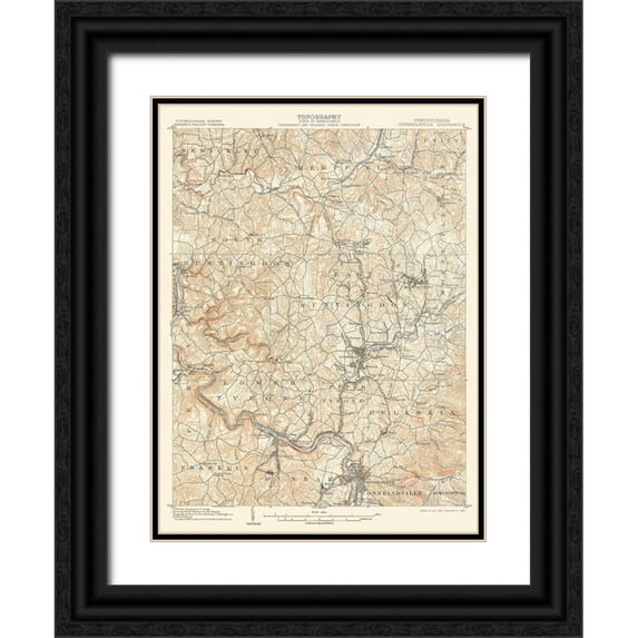 USGS 25x32 Black Ornate Wood Framed with Double Matting Museum Art Print Titled - Connellsville Pennsylvania Quad - USGS 1902