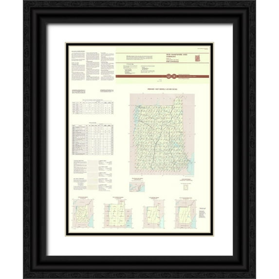 USGS 25x32 Black Ornate Wood Framed with Double Matting Museum Art Print Titled - New Hampshire Vermont Quad - USGS 1993