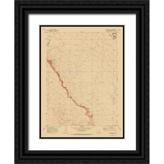 USGS 25x32 Black Ornate Wood Framed with Double Matting Museum Art Print Titled - South East Red Desert Wyoming Quad - USGS 1970