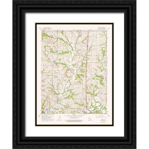 USGS 25x32 Black Ornate Wood Framed with Double Matting Museum Art Print Titled - Tracy Missouri Quad - USGS 1961