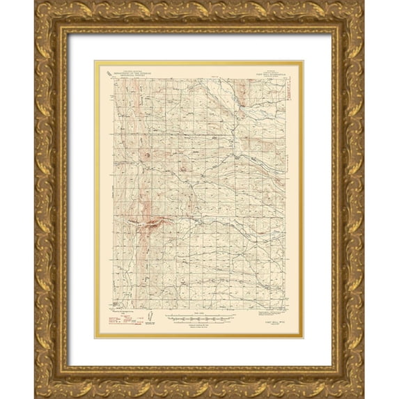 USGS 25x32 Gold Ornate Wood Framed with Double Matting Museum Art Print Titled - Fort Hill Wyoming Quad - USGS 1947