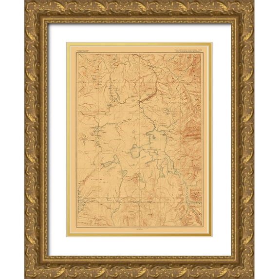 USGS 25x32 Gold Ornate Wood Framed with Double Matting Museum Art Print Titled - Yellowstone National Park Wyoming - USGS 1885