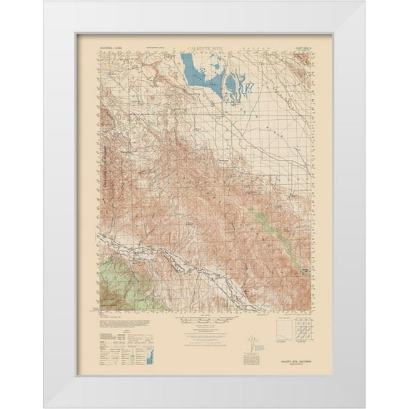 USGS 25x32 White Modern Wood Framed Museum Art Print Titled - Caliente Mountain Quad - USGS 1943
