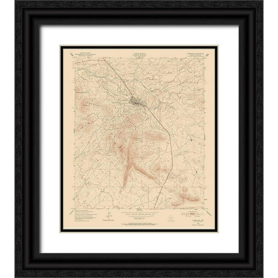 USGS 26x30 Black Ornate Wood Framed with Double Matting Museum Art Print Titled - Tombstone Arizona Quad - USGS 1952
