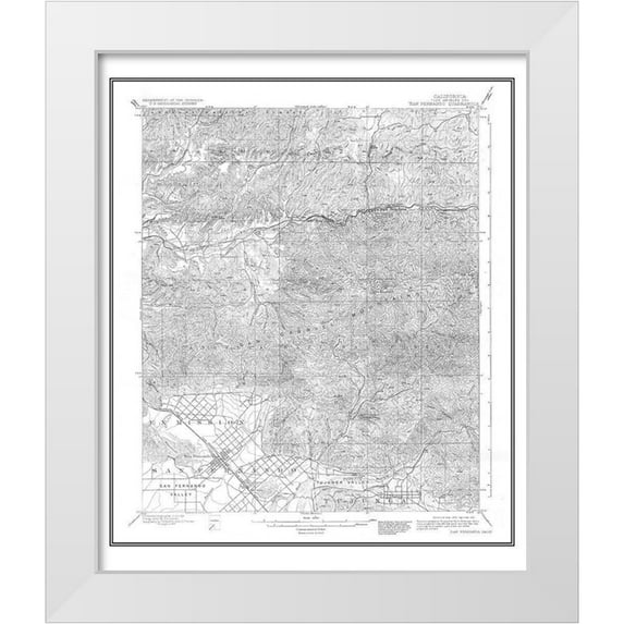 USGS 26x30 White Modern Wood Framed Museum Art Print Titled - San Fernando California Quad - USGS 1900