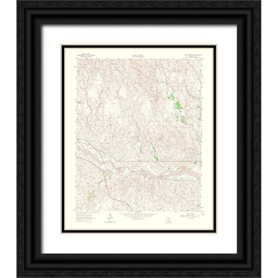 USGS 26x31 Black Ornate Wood Framed with Double Matting Museum Art Print Titled - Pond Creek Northwest Texas Quad - USGS 1965