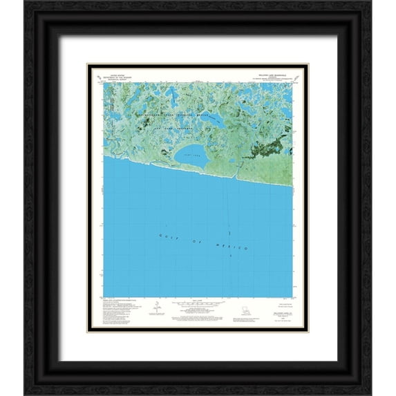 USGS 26x31 Black Ornate Wood Framed with Double Matting Museum Art Print Titled - Rollover Lake Louisiana Quad - USGS 1979