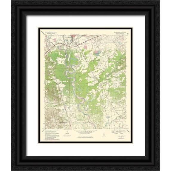 USGS 26x31 Black Ornate Wood Framed with Double Matting Museum Art Print Titled - South Columbia Mississippi Quad - USGS 1970